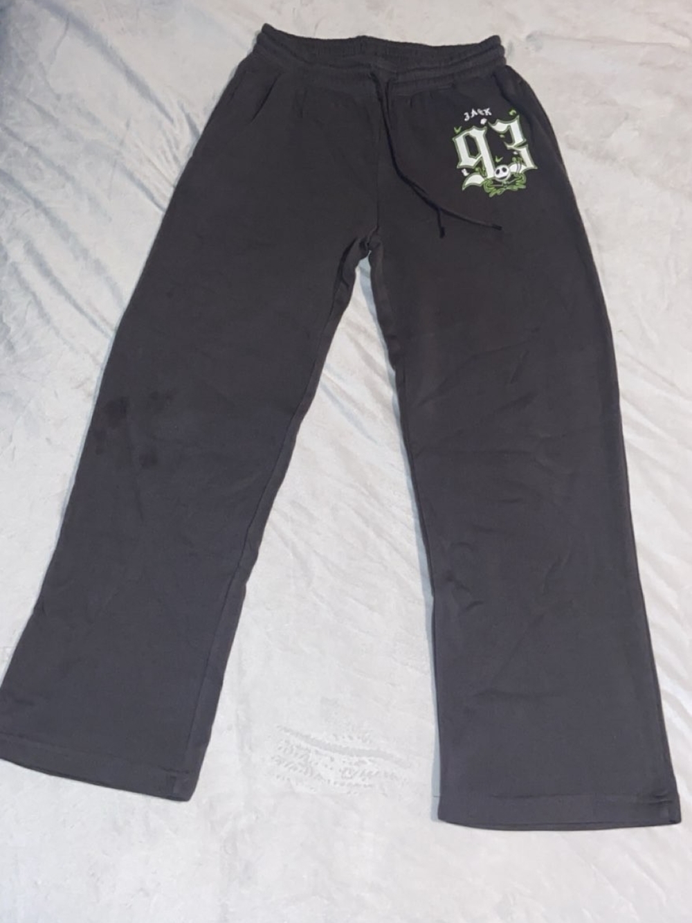 Dark Grey Graphic Sweatpants with Green Accent